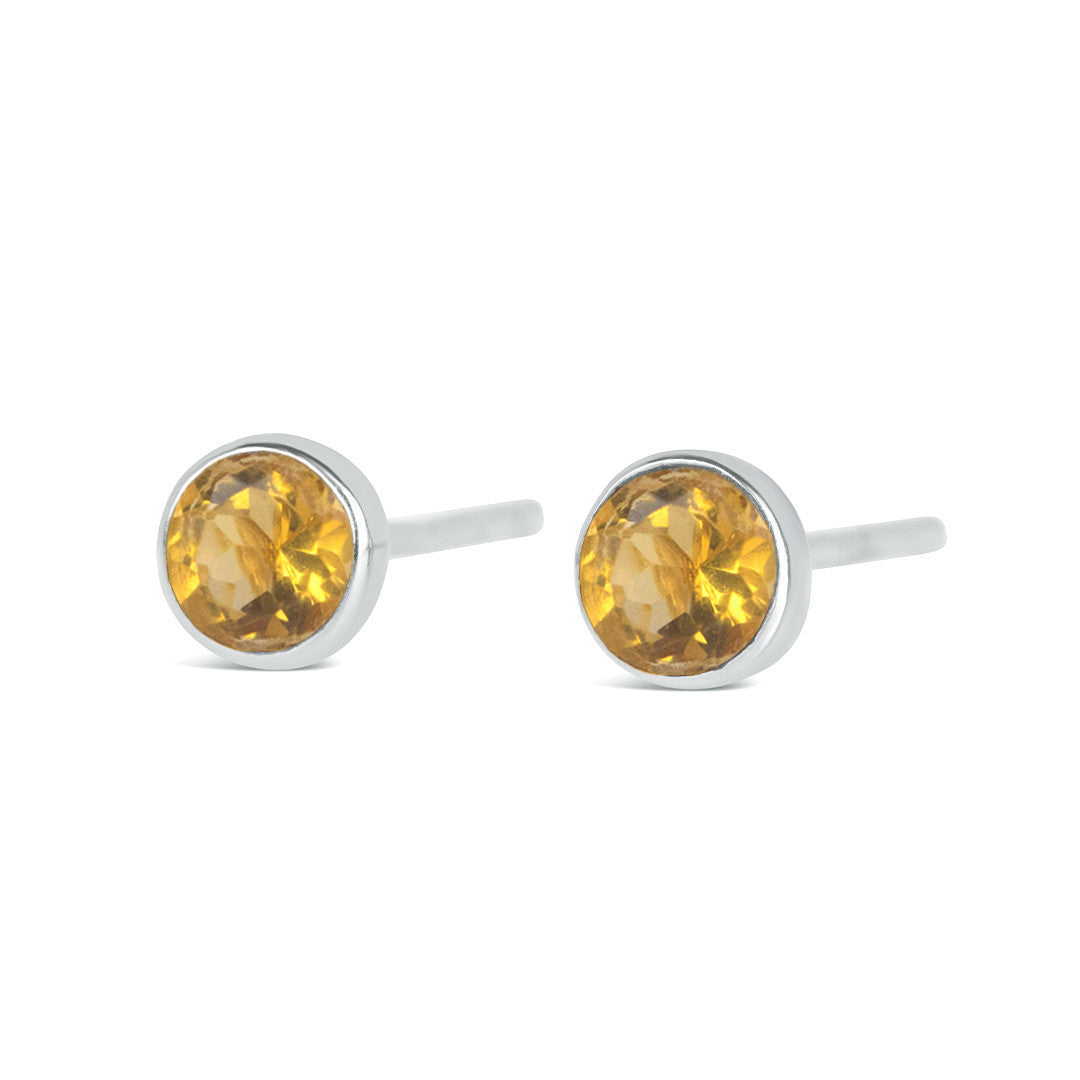 Natural Citrine Stud Earrings with Diamonds, Silver Stud Earrings with online Citrine, Genuine Citrine Earrings, November Birthstone Earrings