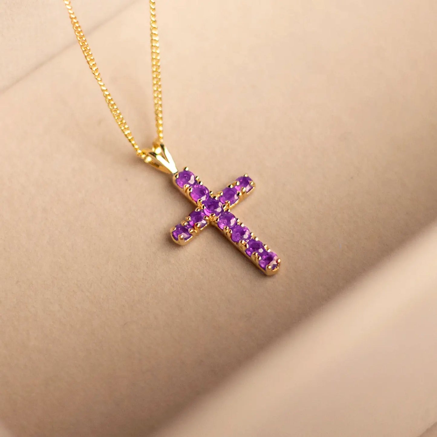 amethyst cross gold necklace with chain