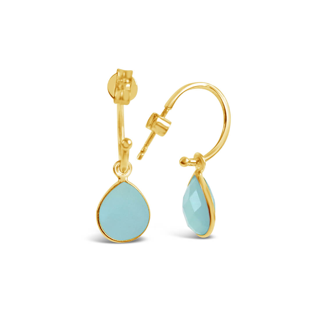 Aqua Blue Chalcedony Pearl Earrings hotsell 14k Solid Gold or Filled Teardrop Pear Faceted Double Bezel Drops Simple Natural Soft Blue Classic Daily