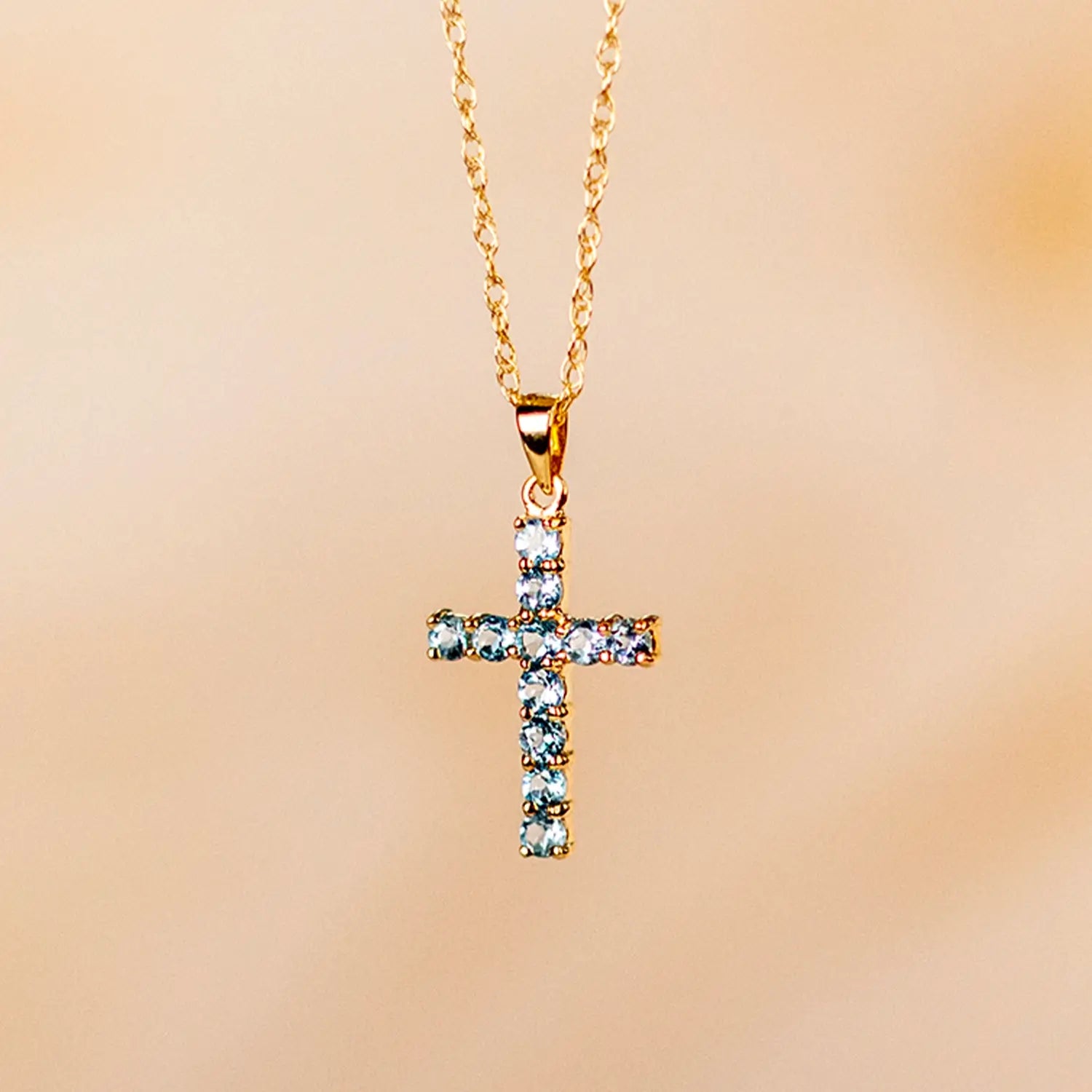 blue topaz cross gold necklace with chain