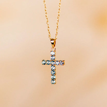 blue topaz cross gold necklace with chain