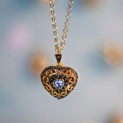 Blue Topaz Vintage Heart Locket | Gold