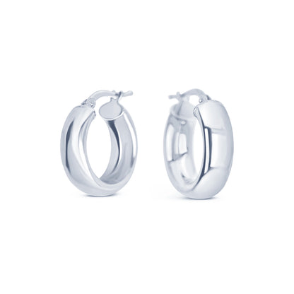 chunky white gold hoop earrings, thick round hoop earrings, shiny white gold, white background