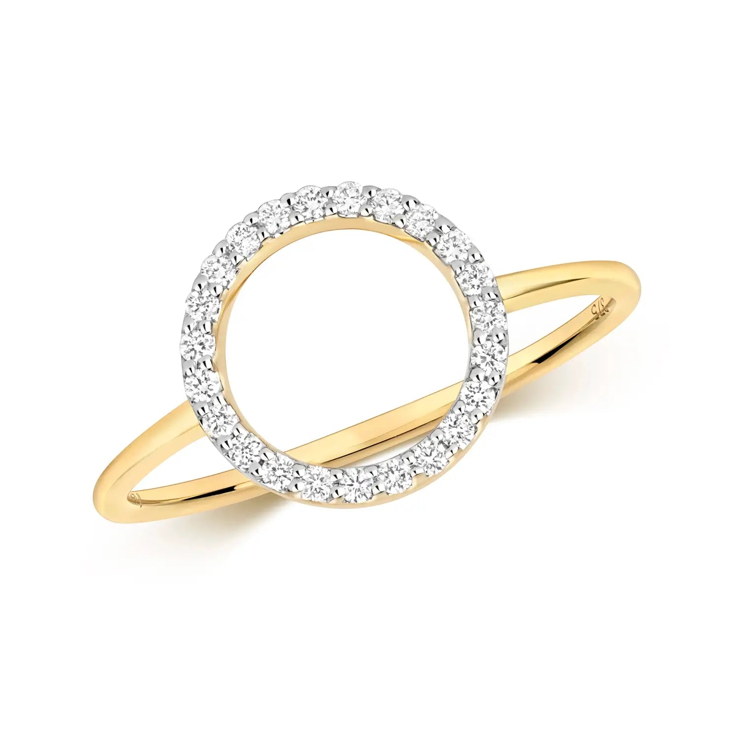 circle diamond gold ring on white background