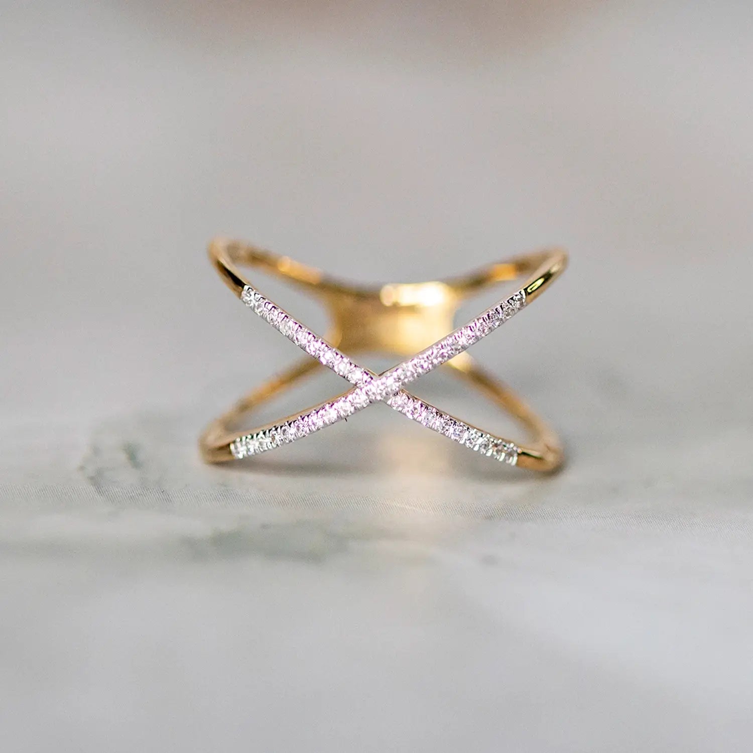 multi diamond cross solid gold ring