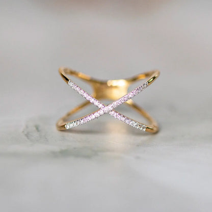 multi diamond cross solid gold ring