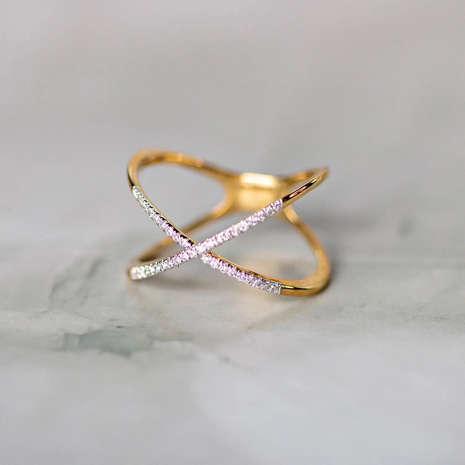 multi diamond cross solid gold ring