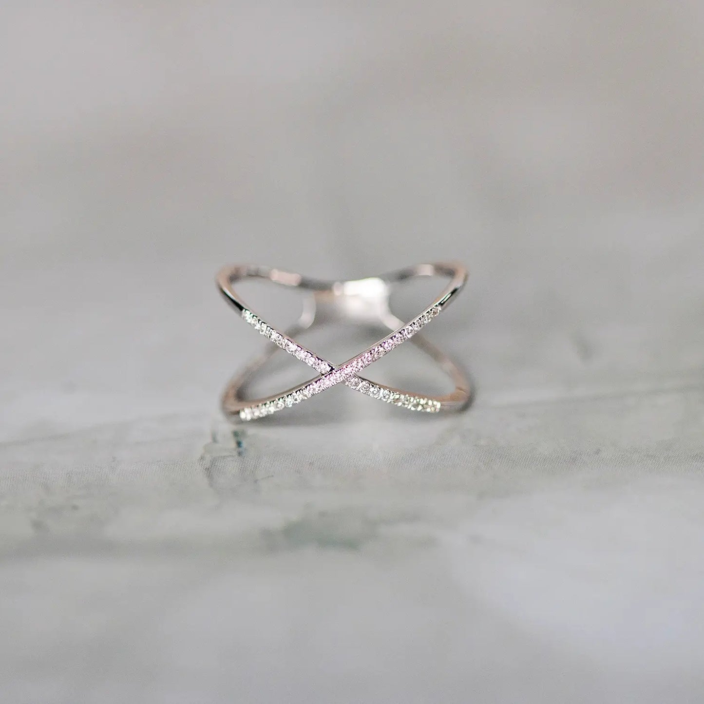 multi diamond cross solid white gold ring