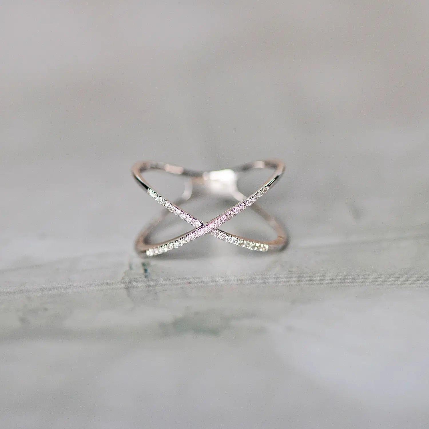 multi diamond cross solid white gold ring