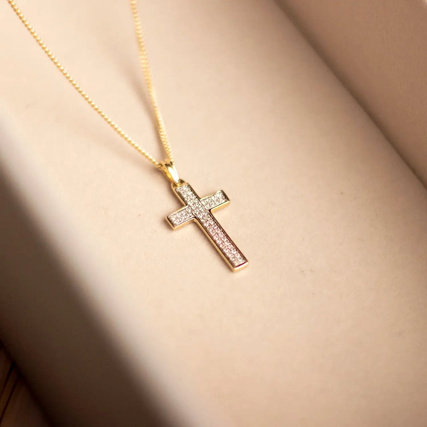 Diamond Cross Necklace in Solid Gold