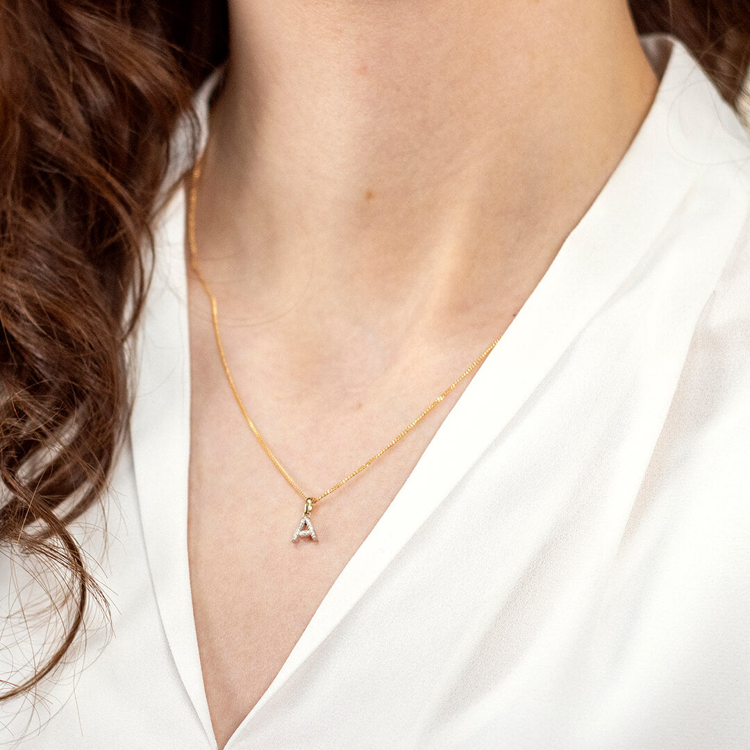 Diamond Initial Necklace | Solid 9 Carat Gold Charm | A to Z