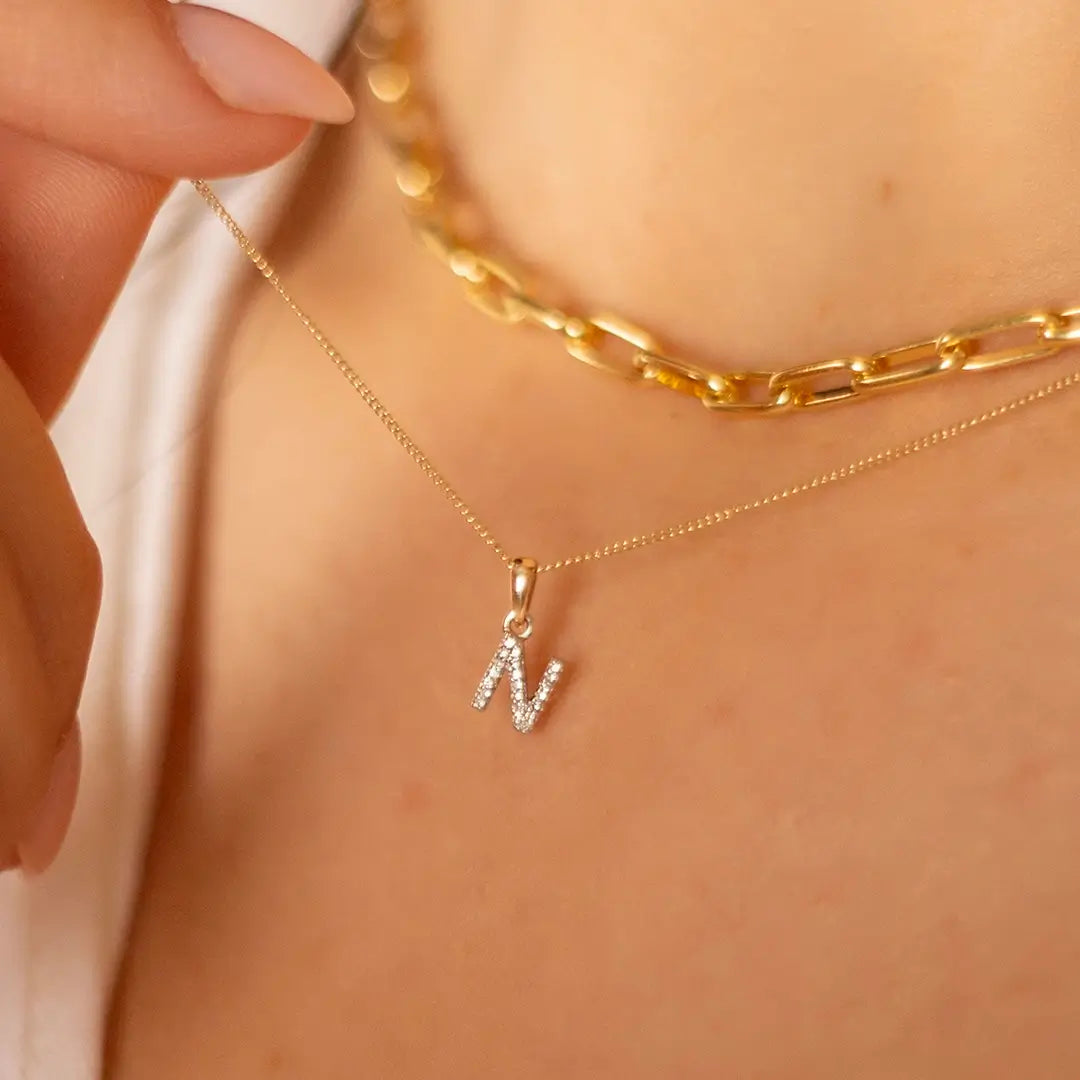 Diamond Initial Necklace | Solid 9 Carat Gold Charm | A to Z