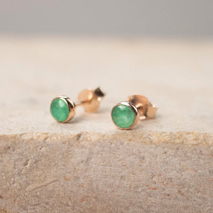 Chrysoprase Mini Stud Earrings | Rose Gold | May