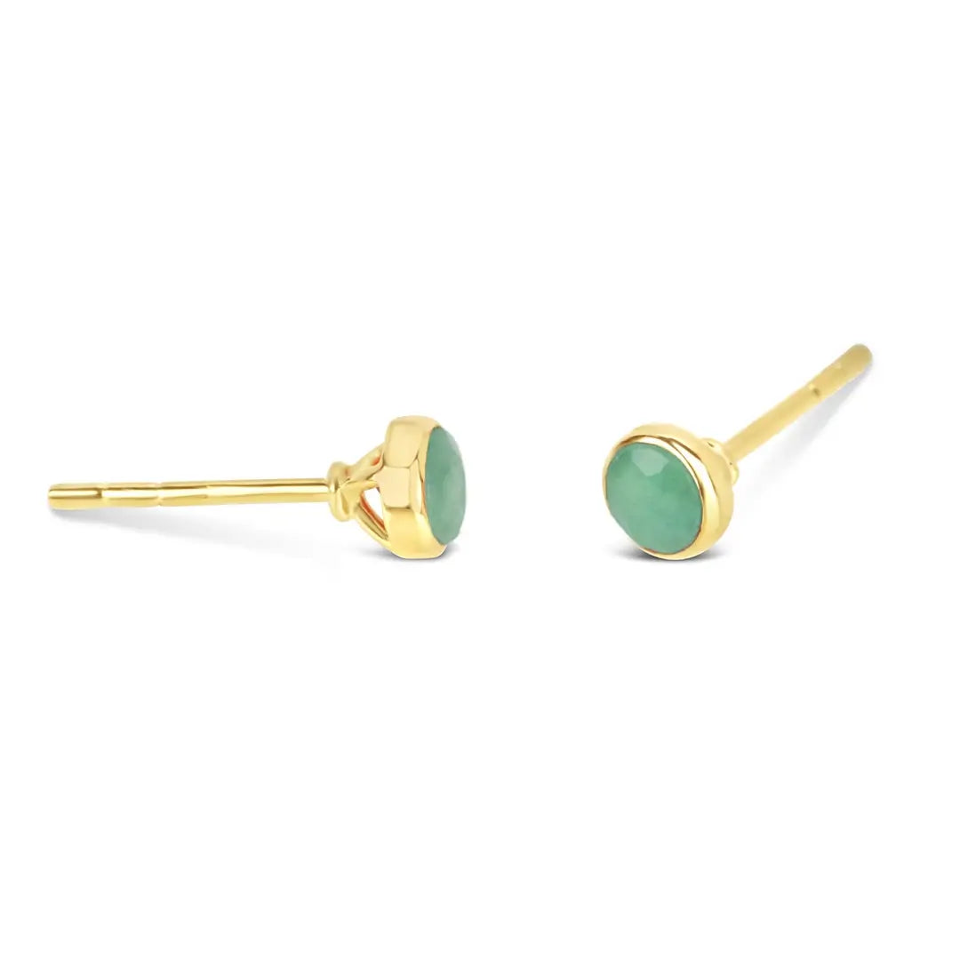 Chrysoprase Mini Stud Earrings | Gold | May