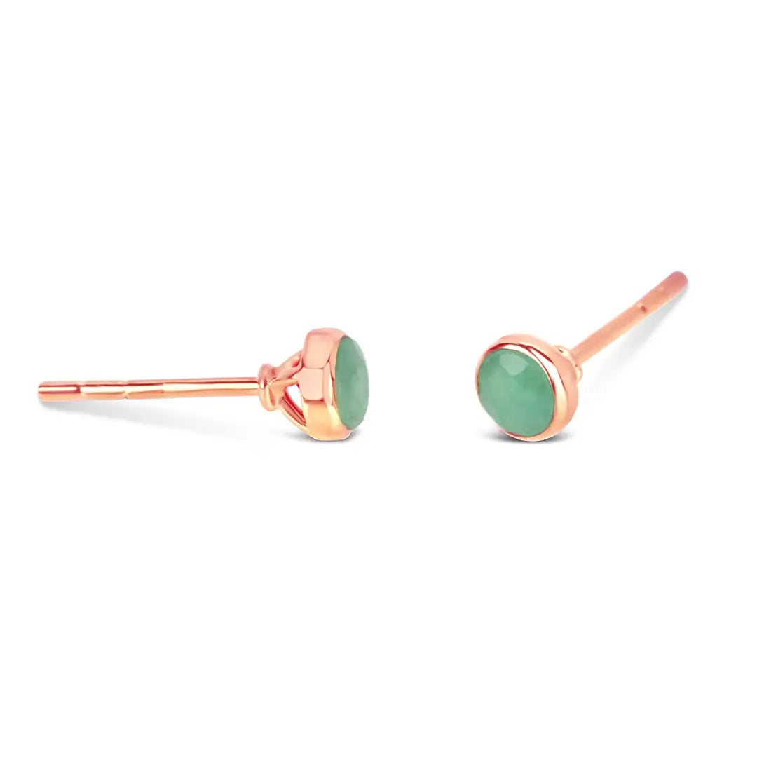 Chrysoprase Mini Stud Earrings | Rose Gold | May