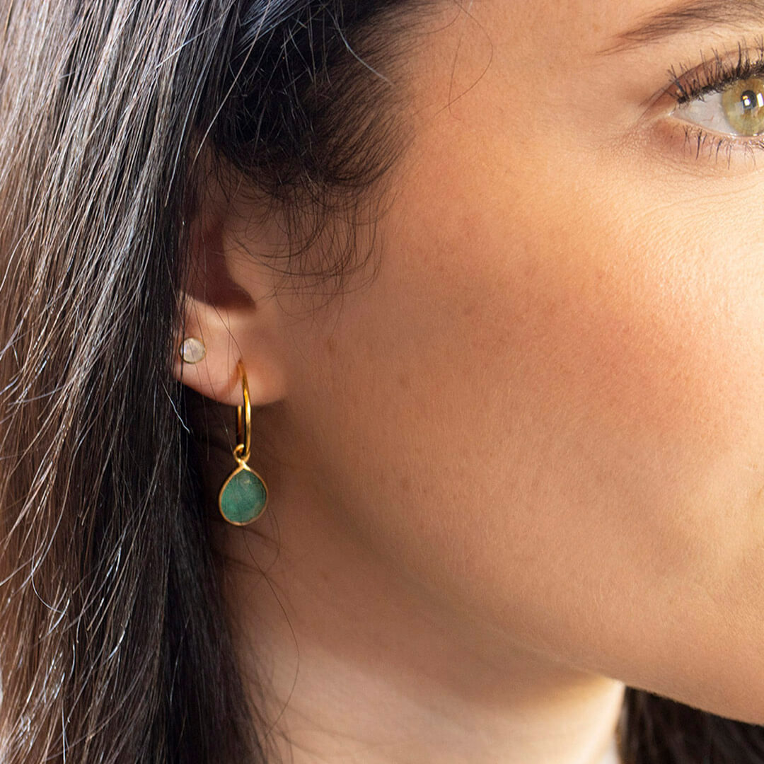 Chrysoprase Hoop Earrings | Gold | May