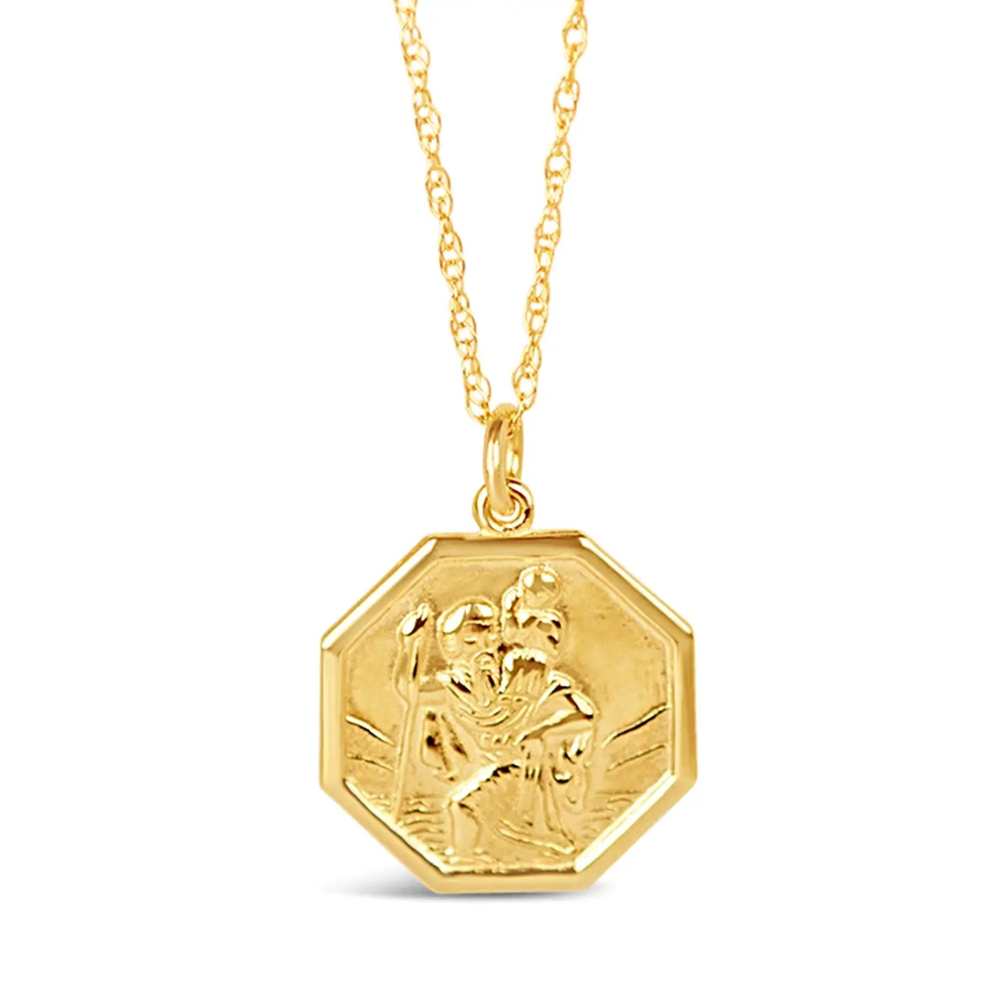 octagonal solid gold st christopher necklace with raised relief