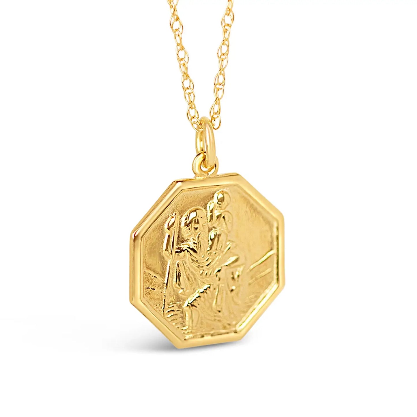 octagonal solid gold st christopher necklace with raised relief