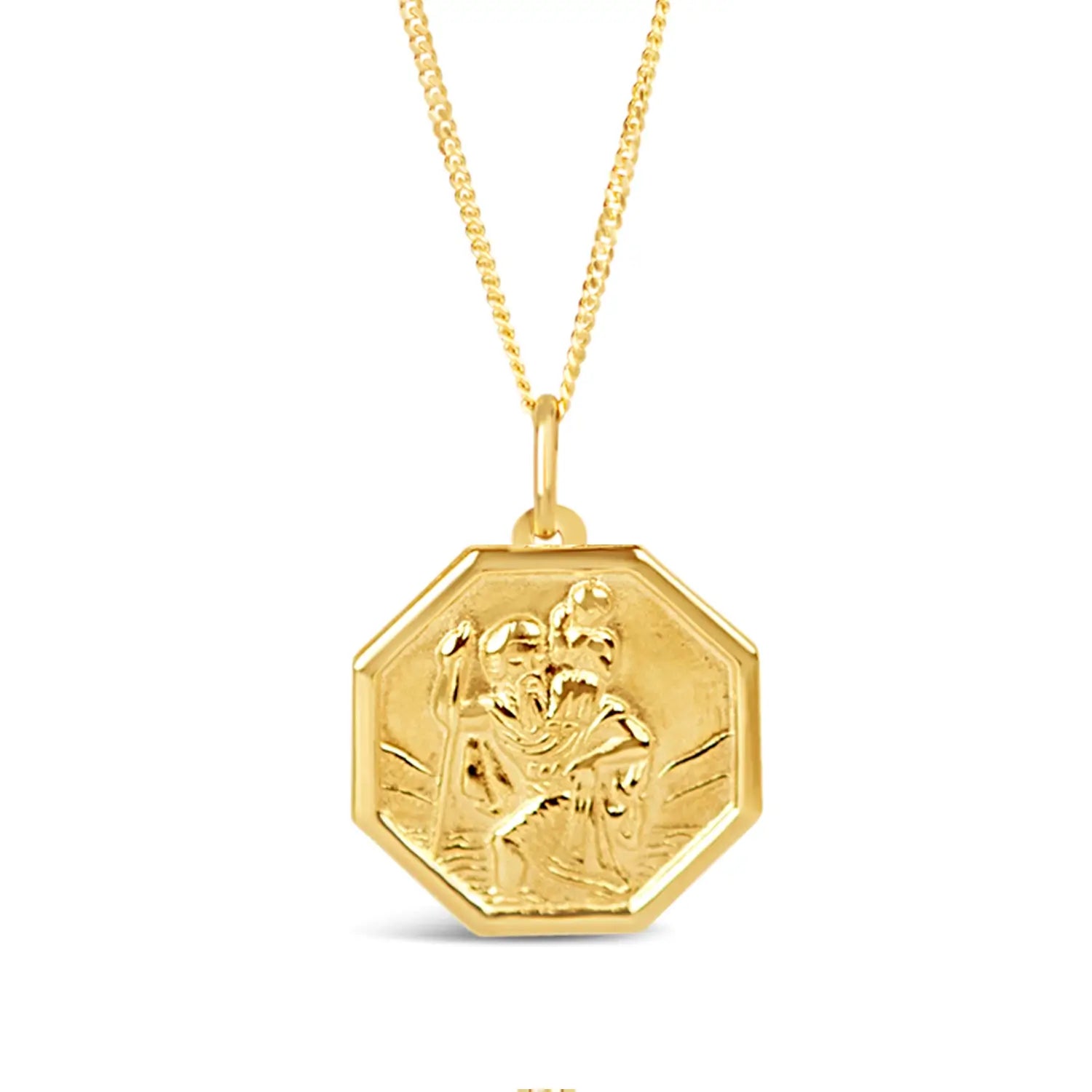 octagonal solid gold st christopher necklace with raised relief