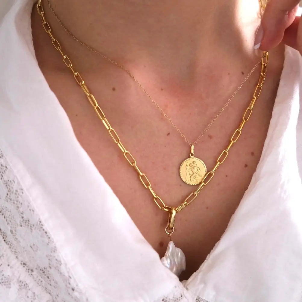 St Christopher Necklace Solid Gold + Engraving