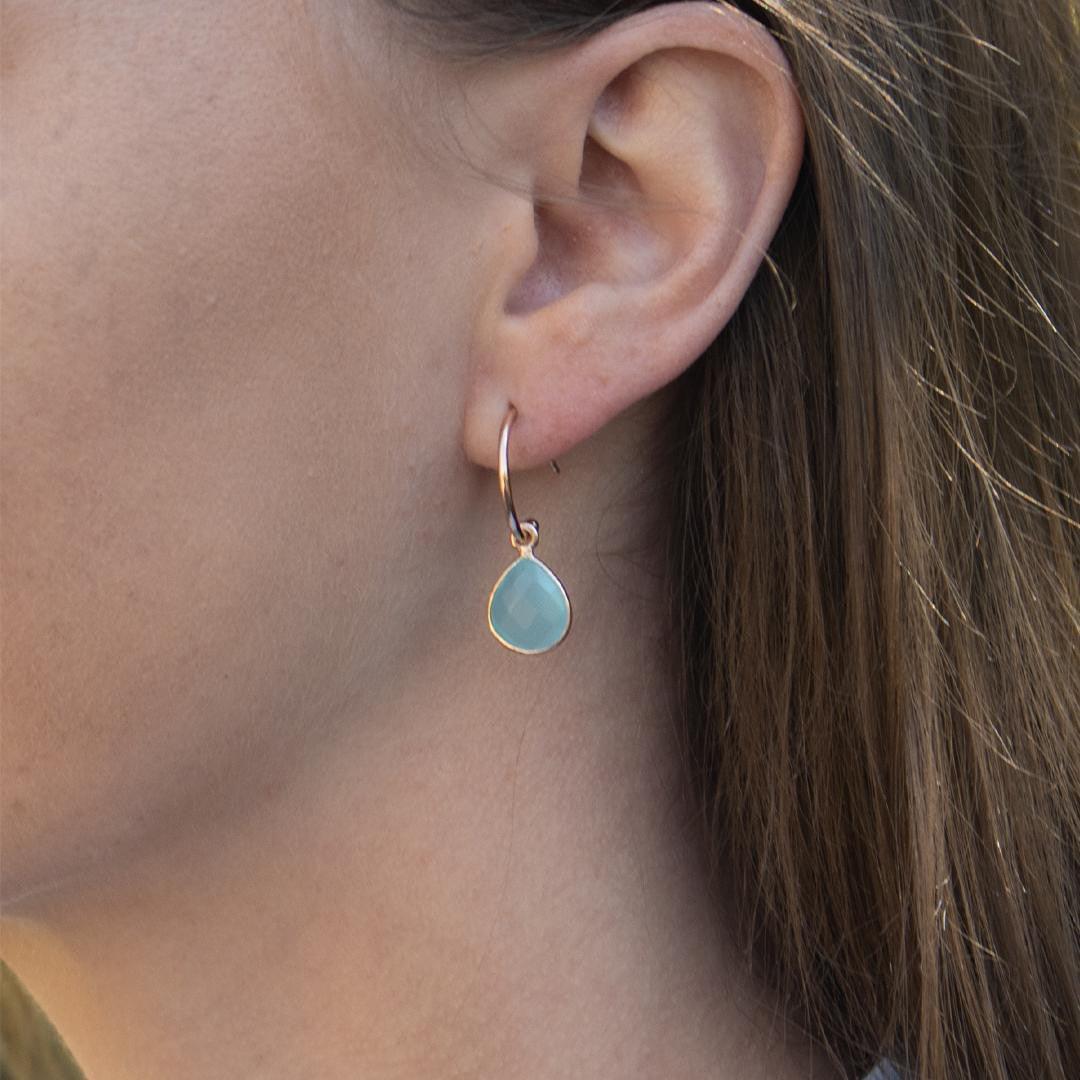 Aqua Blue Chalcedony Pearl Earrings hotsell 14k Solid Gold or Filled Teardrop Pear Faceted Double Bezel Drops Simple Natural Soft Blue Classic Daily