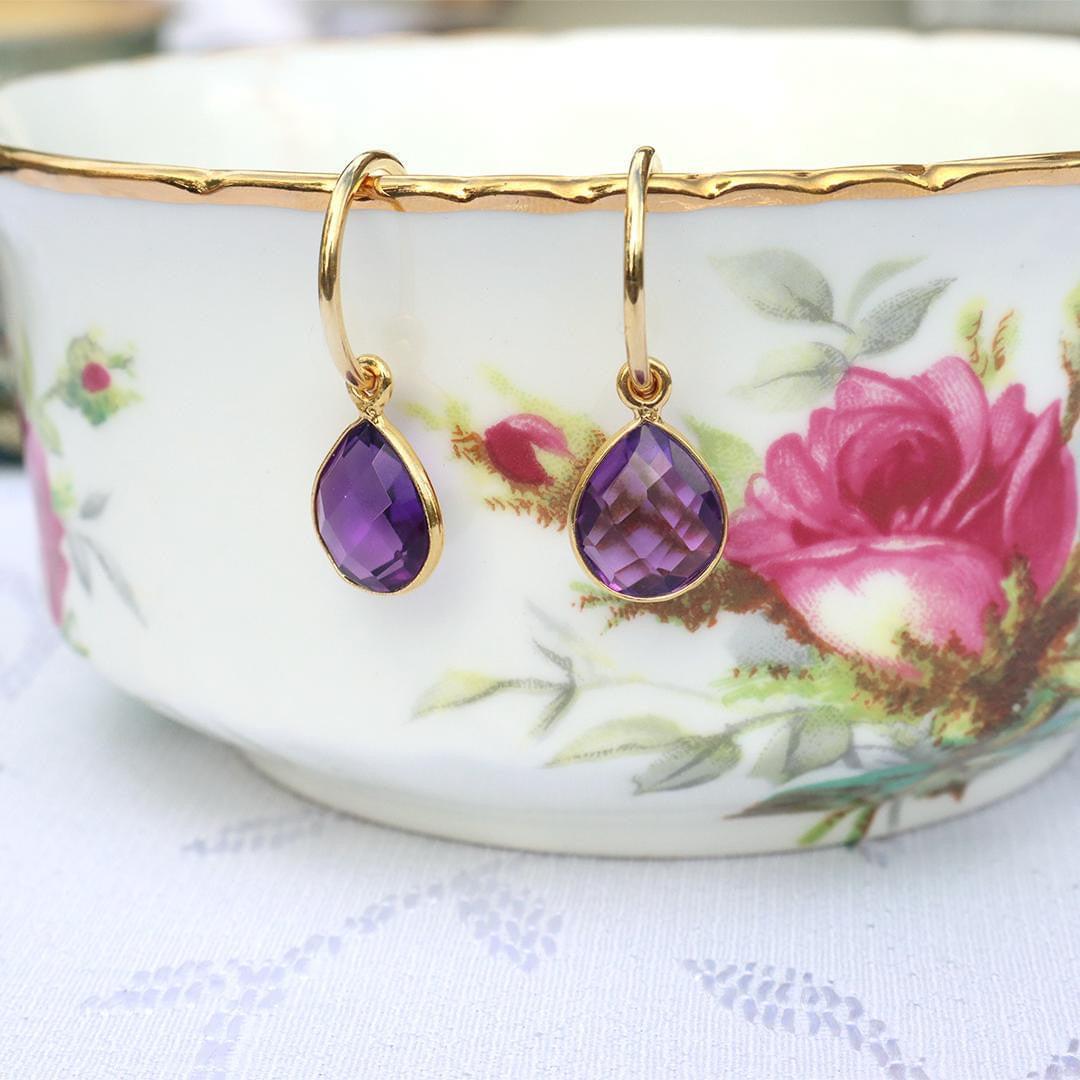 14K buying Gold Filled Hoops, Amethyst, February Birthstone, Lightweight Hoops, Gemstone Hoops, Gold Gem Hoops, Gold Filled Hoops