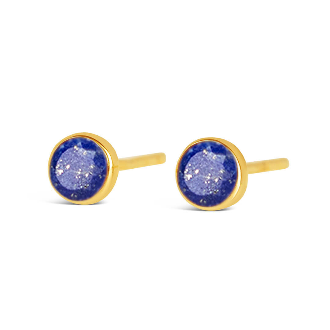 lapis lazuli gold stud earrings on white background