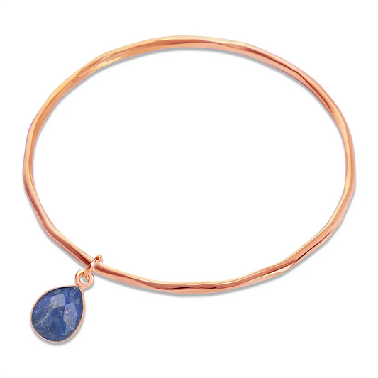 lapis lazuli bangle rose gold on white background