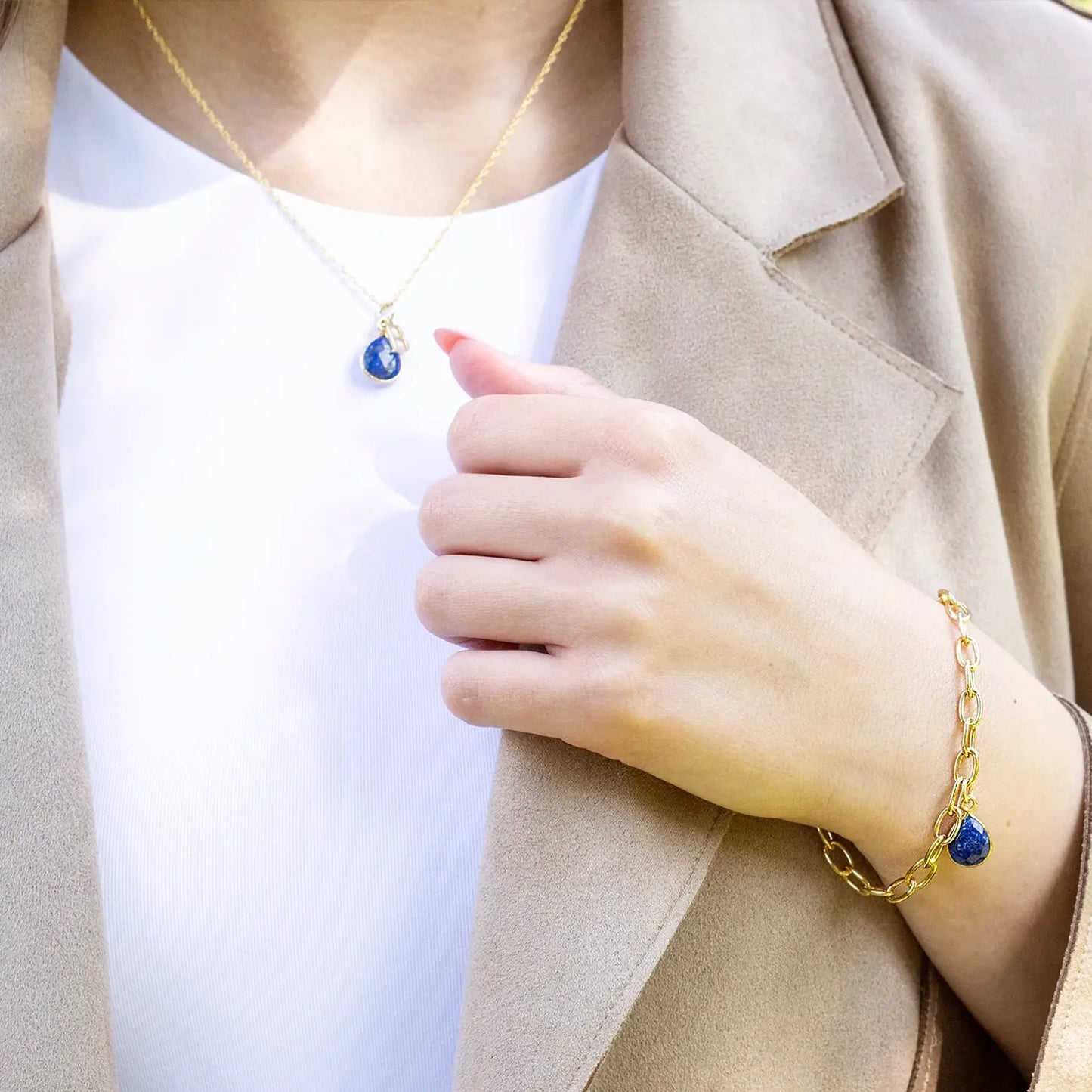 Lapis Lazuli Charm Necklace Silver September Birthstone