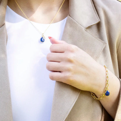 Lapis Lazuli Charm Necklace Silver September Birthstone