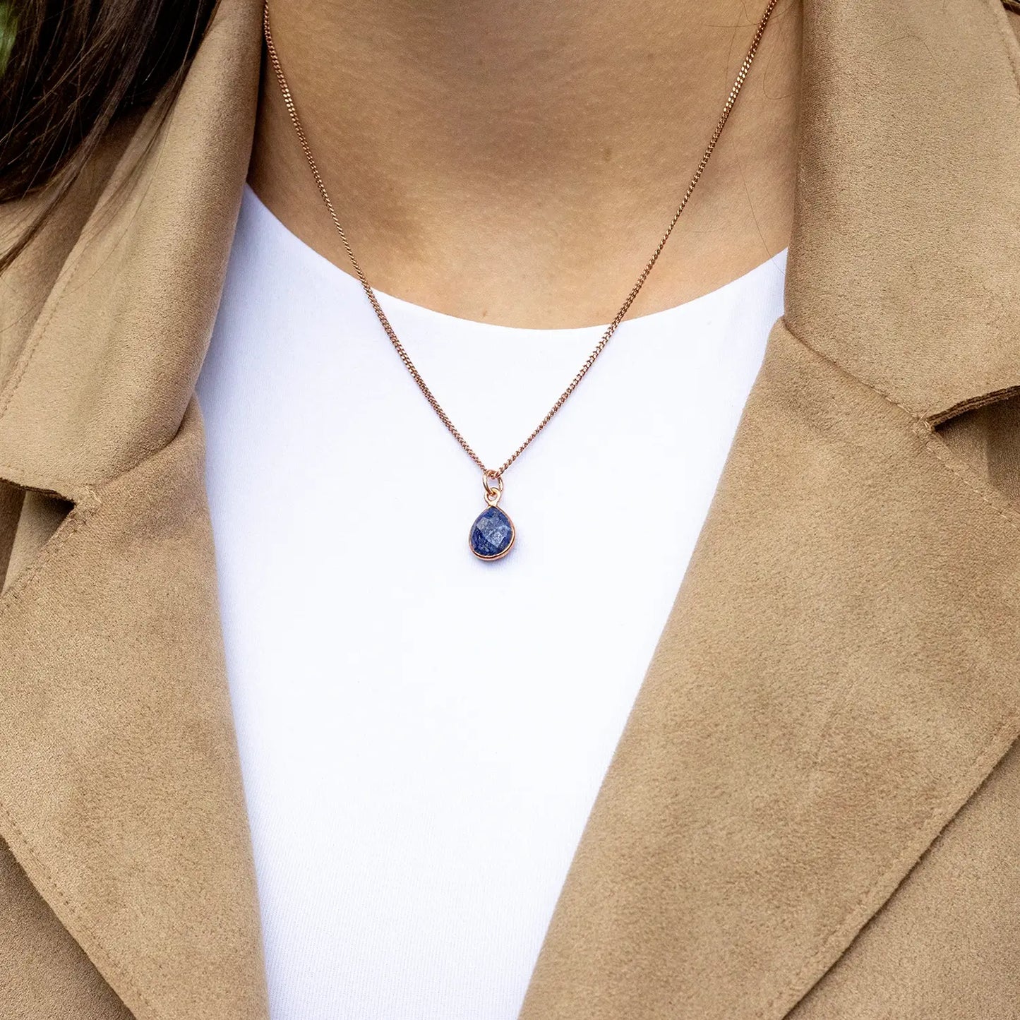 Lapis Lazuli Charm Necklace | Rose Gold | September