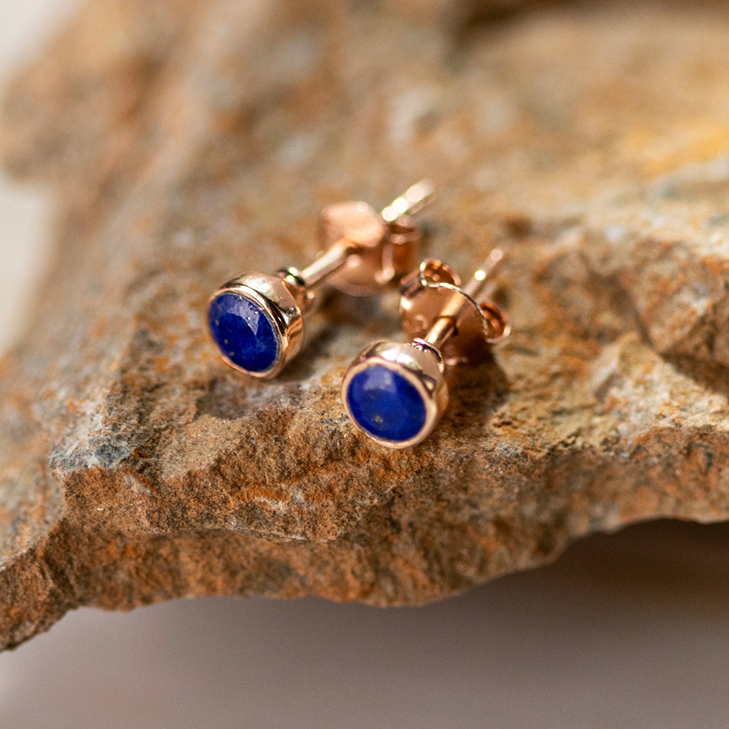 lapis lazuli rose gold stud earrings 