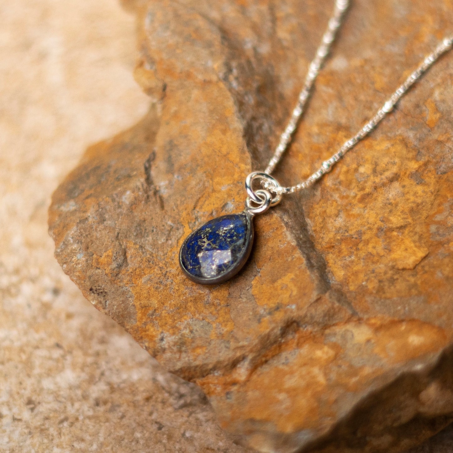 Lapis Lazuli Charm Necklace Silver September Birthstone