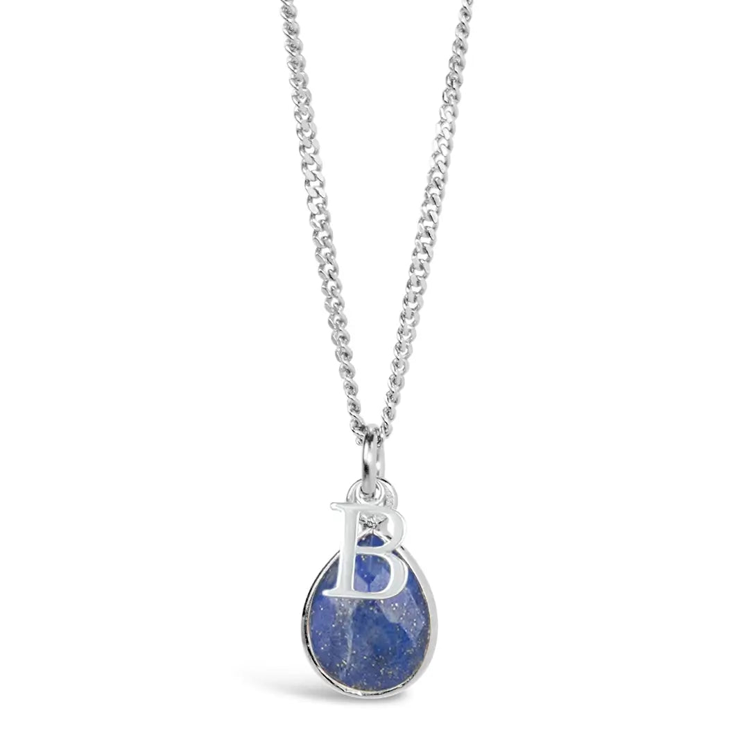 Lapis Lazuli Charm Necklace Silver September Birthstone