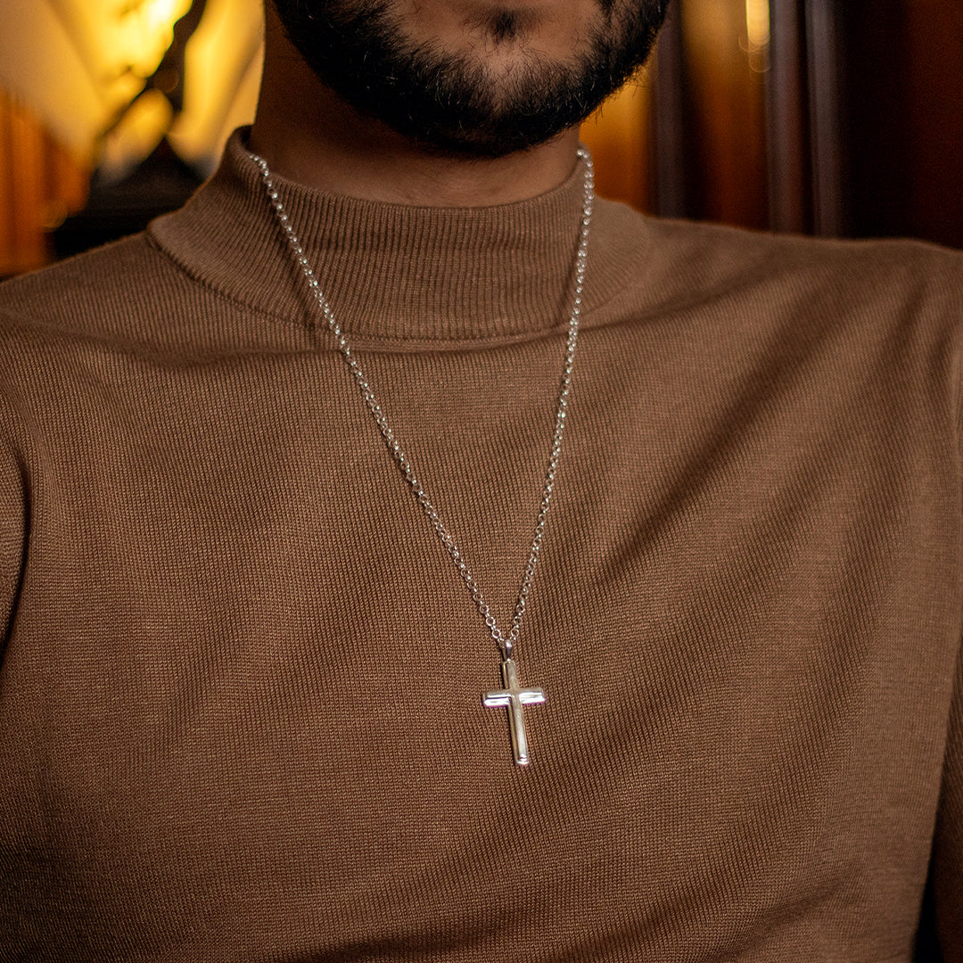 Silver Cross Necklace | Mens Silver Cross Necklace | Rope chain | Rope –  OceanJewel