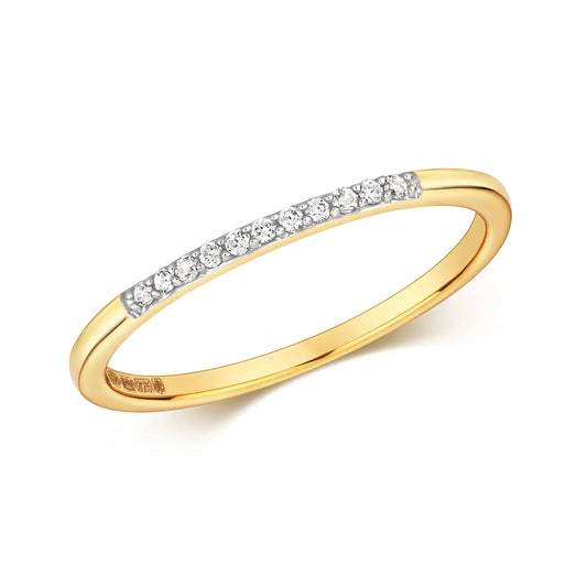 gold multi diamond band ring on white background