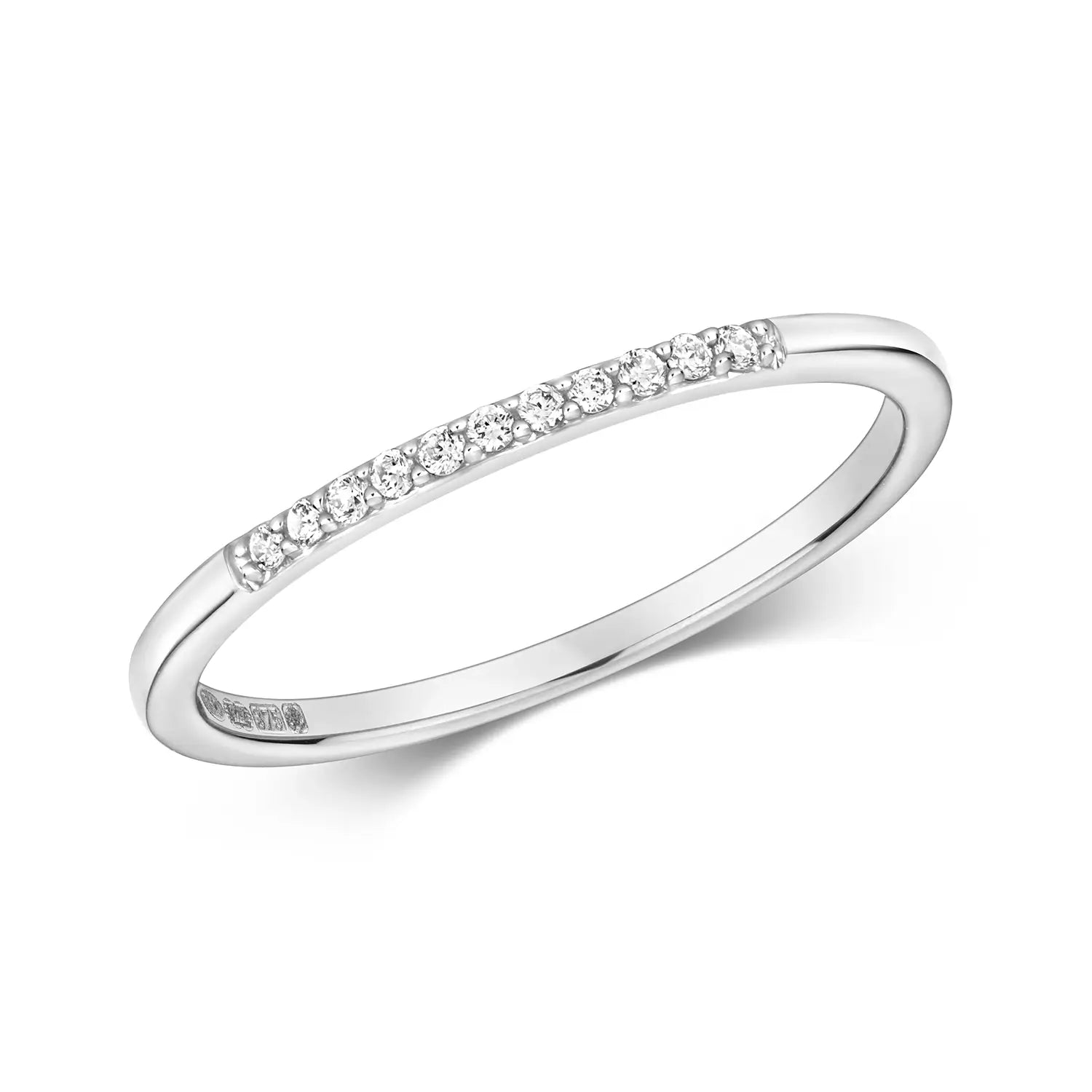 multi diamond white gold band ring on white background