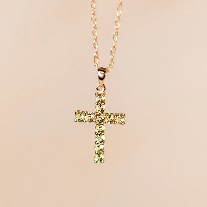 peridot cross gold necklace with chain