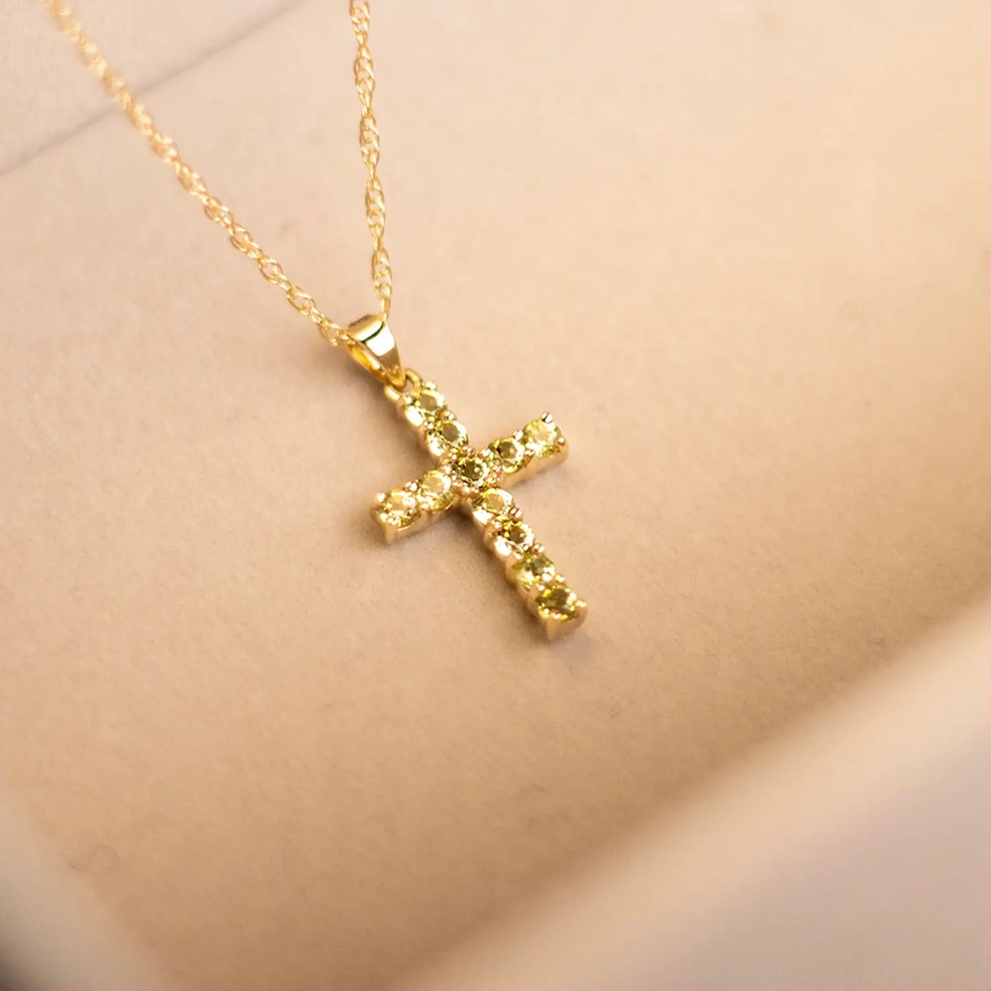 peridot cross gold necklace with chain