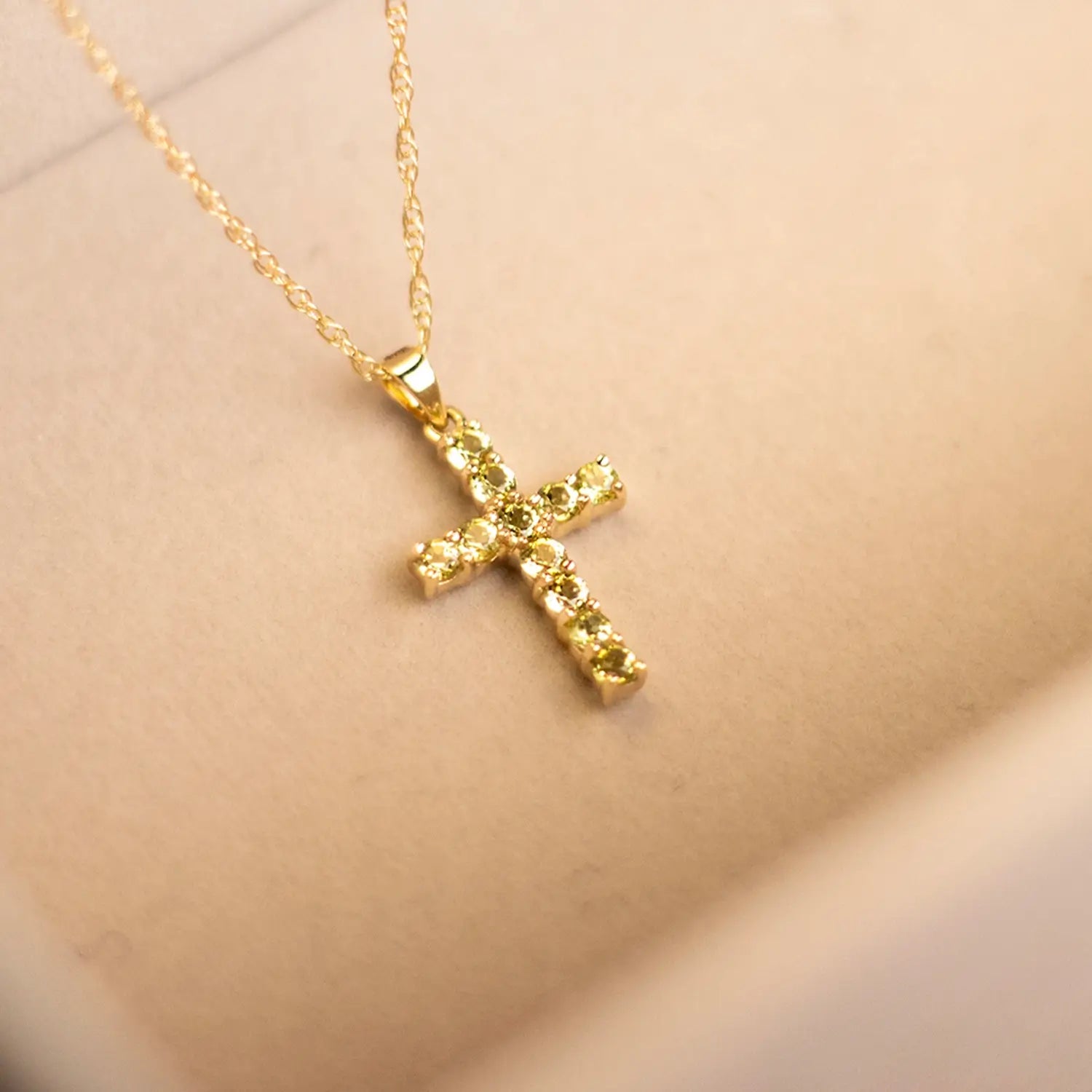 peridot cross gold necklace with chain