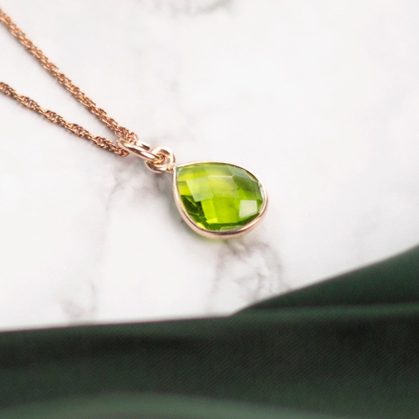 Peridot Charm Necklace | Rose Gold August