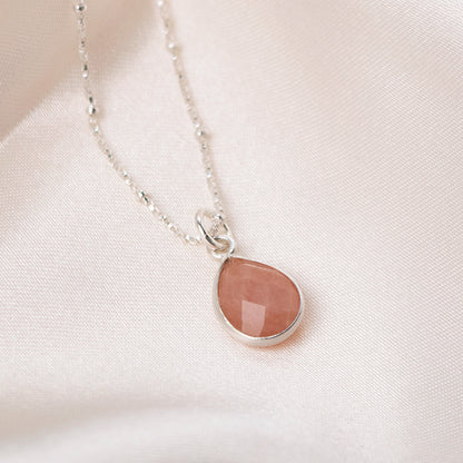Pink Opal Charm Necklace | Silver | October