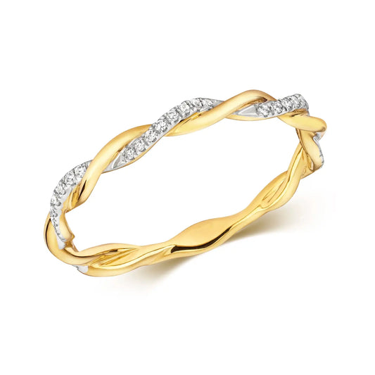 rope diamond solid gold ring on white background