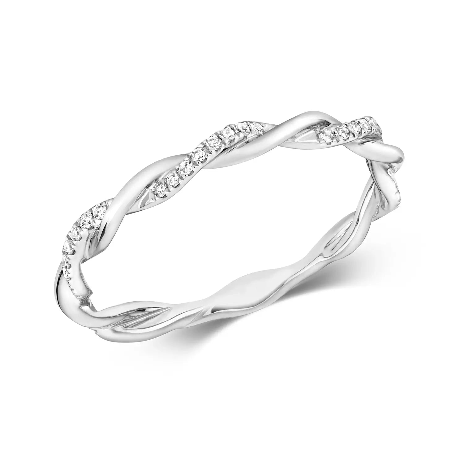 rope diamond solid white gold ring on white background