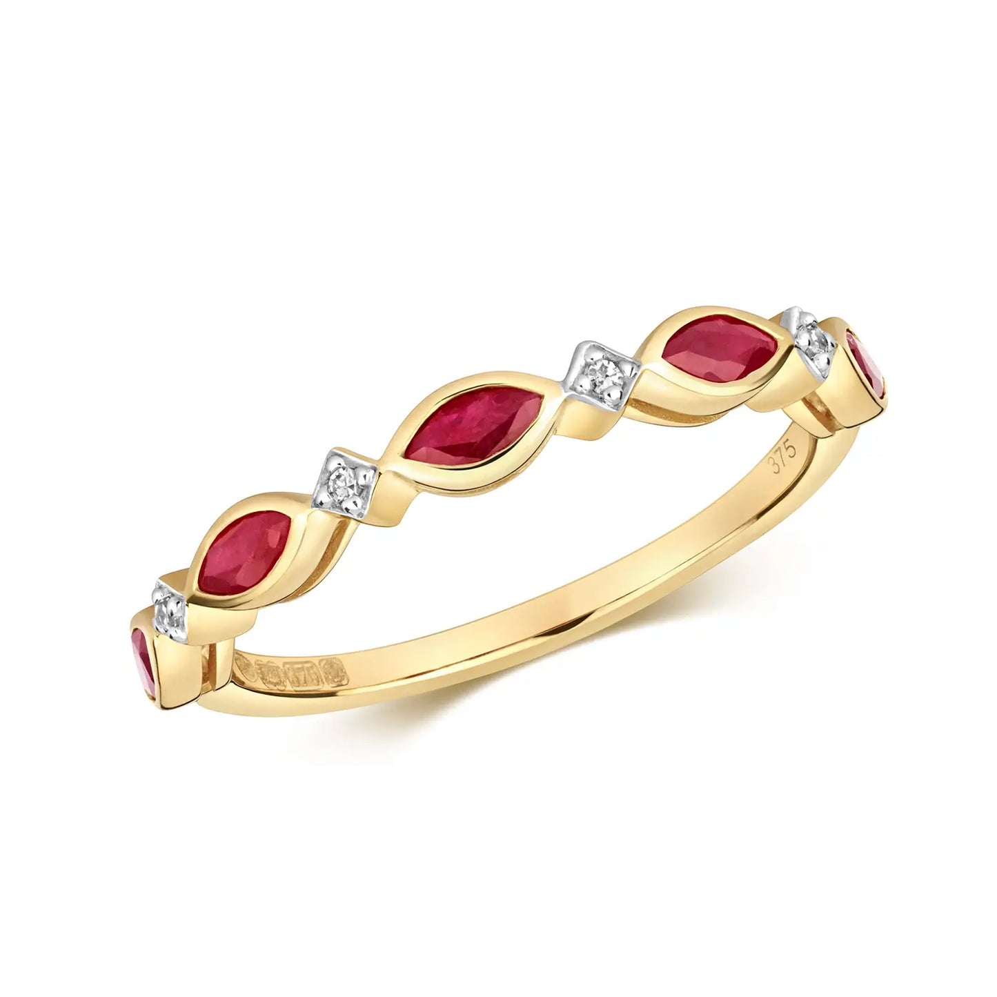 ruby and diamond gold ring on white background