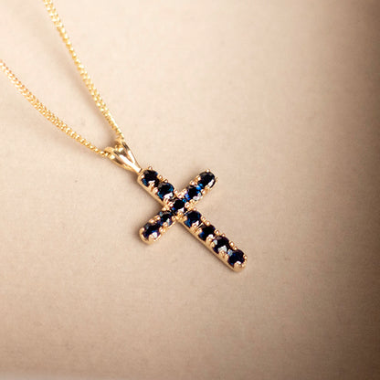 sapphire cross gold necklace with chain