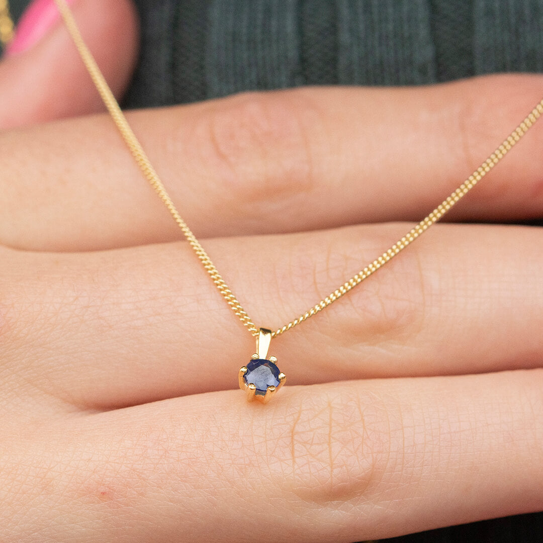 Blue Sapphire & Diamond Necklace 1/20 ct tw 10K Yellow Gold 18