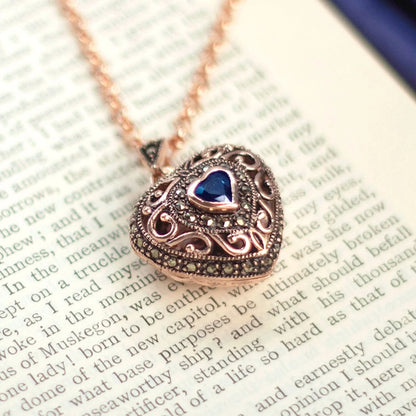 Sapphire Vintage Heart Locket | Rose Gold