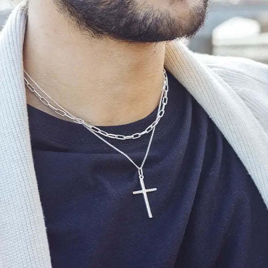 Men's Large Silver Cross Necklace