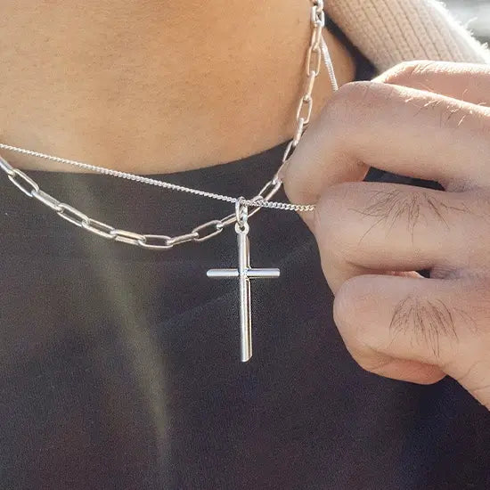 Men's Large Silver Cross Necklace